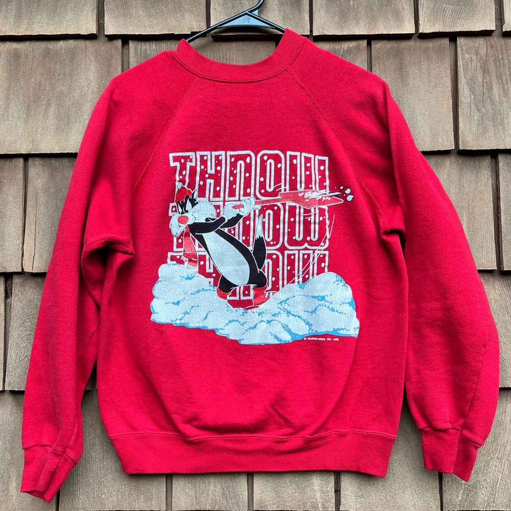 Vintage Sylvester Cat Winter Snow Christmas Looney‎ Tunes Sweatshirt 1989 Medium